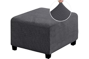 MULARE Quadratischer Hockerbezug Stretch-Ottomanenbezug, abnehmbarer waschbarer Ottomanen-Hockerschutzbezug, rechteckiger staubdichter (Fußhocker nicht im Lieferumfang enthalten), Dunkelgrau, L