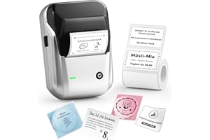 NIIMBOT B1 Etikettendrucker mit Wasserfeste Etiketten Selbstklebend, Tragbarer Beschriftungsgerät Bluetooth Label Printer Aufkleber drucker für schulbedarf, Preisschilder, Logo, Adresse, Silber