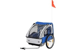 HOMCOM 2 Seat Bike Trailer Bicycle wagon for Kids Child Steel Frame Safety Harness Seat Carrier Hitch Coupler Blue White 130 