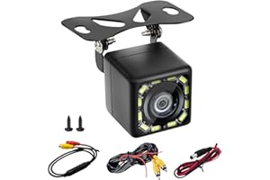 TOALUEA Cámara de Visión Trasera 12V, IP68 Impermeable Camara Trasera Coche 170 ° Gran Angular, 720P Súper Visión Camara Marcha Atras con 12 LED para Automóviles SUV Camiones, 6m Linea