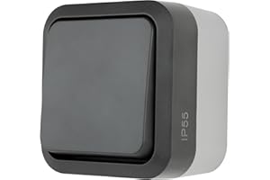 REV 0004310400 AquaStorm Push-Button Light Switch, Wet Room, IP55 Single Pole, Flush-Mounted, Anthracite