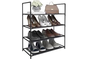 WOLTU SR0007 regał na buty z 4 półkami, czarny stojak na buty, regał wtykowy, regał materiałowy, szafka na buty na 12 par butów, korytarz, sypialnia, 60 x 28 x 71 cm