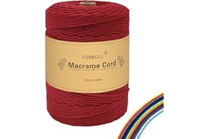 FORBELL Makramee Garn, 3mm x 300m Premium Baumwollgarn, DIY Handwerk (Bordeaux Rot, 3 mm x 300 M)