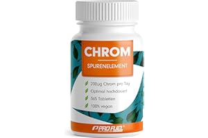 ‎PROFUEL Chrom Picolinat 365x Tabletten mit 200 mcg Chrom - optimal hochdosiert - normaler Blutzuckerspiegel und Makronährstoff-Stoffwechsel – kleine Tabletten (Mini-Tabs) - laborgeprüft mit Zertifikat - vegan