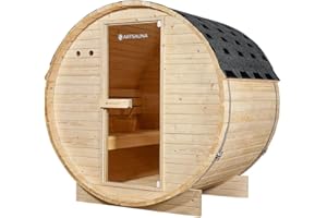 Artsauna Outdoor Fasssauna Spitzbergen 120 für 2 Personen - 3,6 kW Ofen, Saunasteine & Zubehör - Saunafass aus Fichtenholz - Außensauna Gartensauna