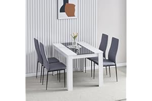 Homullel 120 cm Dining Table and 4 Chairs, 4 Seater Table and Chairs Set for 4, Kitchen Dining Room Set for Space Saving (Linen Grey, 120cm, 4 Seats)