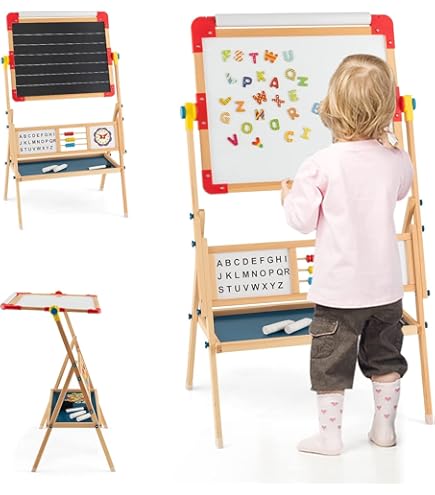 GOPLUS 3-in-1 schoolbord voor kinderen, magnetisch whiteboard en