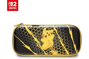 PowerA tunt fodral för Nintendo Switch 2 - Pokémon Pikachus storm, officiellt licensierat, perfekt för resor, skyddsfodral för konsolen, plats för 10 spelkort, vadderat skärmskydd, inbyggt ställ