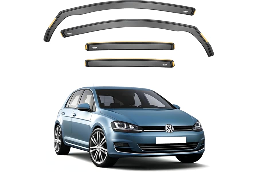 ISPEED Wind Deflectors For Volkswagen VW Golf MK7 2012-2020 5 Door Hatchback 4pc Set - Keep Your Car Ventilated in Rain - Reduce Wind Turbulence - Tinted In-Channel
