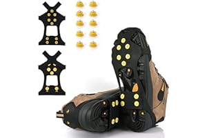 BETLLEMORY Ice Cleats, Ice Grips Traction Cleats Grippers Non-Slip Over Shoe/Boot Rubber Spikes Crampons with 10 Steel Studs Crampons Slip-on Stretch Footwear for Winter + 10 Extra Replacement Studs