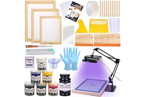 Caydo 54 PCS Screen Printing Kit Inculde 50W LED UV Exposure Screen Printing Light, 6 Color Screen Printing Ink, Screen Printing Photo Emulsion, Emulsion Scoop Coater, and Instructions