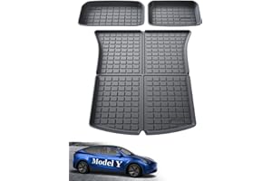 ASZSK Tapis de Coffre pour Tesla Model Y, Tapis Protection Coffre en TPE pour Tesla Model Y (5 Places) 2021 2022 2023 20244, 3PCS Tapis de Coffre Antiderapant et Imperméable, Noir
