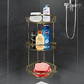 Banyo Duş Rafı Şampuanlık K&ouml;şelik Damla Gold Altın 3 Katlı Malzemelik Organizer D&uuml;zenleyici Mutfak Eşya Rafı