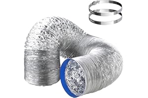 TOSUCS Tuyau d'Evacuation Flexible 100 mm x 2m Gaine Flexible Aluminium，Tuyau d'aération de d'evacuation d'air Résistant à la chaleur et imperméable avec 2 Colliers de 100mm Serrage en Acier