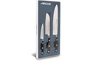 Arcos Serie Riviera, Juego Cuchillos Cocina, Hoja de Acero Inoxidable Forjado Nitrum, Mango de Polioximetileno, POM, Negro