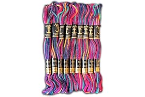 ANCHOR STRANDED COTTON Pack of 12 Anchor Skeins Cotton Rainbow Multi Double Shade Magical Color Variations Floss Pack Six Strand Embroidery Variegated Cross Stitch Threads (Shade No.1375)