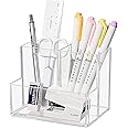 MUAMAX Clear Acrylic Pencil Pen Organizer 3 Slots Makeup Brush Holder Multi-Purpose Cosmetic Brushes Storage Holder with 3 Slots,Desktop Organizer for Office School Home Supplies
