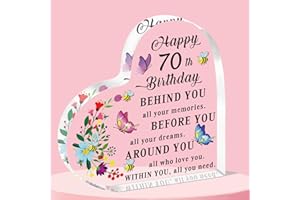 QMVMV 70th Birthday Keepsake Gifts for Women - Personalised Heart Shaped Acrylic Gifts for Mum, Grandma