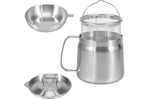 GUNIATA Deep Fat Fryer Strainer,Stainless Steel Frying Pot with Basket with Filter Lid and Frying Basket,Bacon Grease Container with Strainer Pot for Storing Frying and Cooking Grease (1.5L)