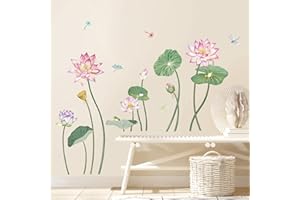 wondever Adesivi Murali Fiori di Loto Rosa Sticker da Muro Fiore Libellula Adesivi da Parete per Camera da Letto Soggiorno TV Parete