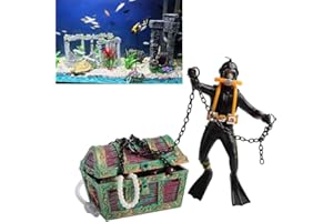 Bestgle Ornement d'Aquarium d'action, Plongeur de Coffre au Trésor sous-Marin, Décorations d'Aquarium d'Aération en Direct Noir