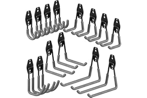 3-H Crochet Mural Garage 14pcs, Porte Outils Mural pour Rangement Atelier Jardin, Crochet Muraux en Acier Robuste avec 3 Points de Soudure pour Êchelle,Vélo,Tuyaux,Outil électrique,Gris