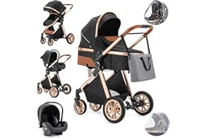 ONE MORE BUCK OneMoreBuck® 3 in 1 Kinderwagen Komplettset, Kombikinderwagen Set incl. Babywanne Buggy Babyschale, mit Fußsack Alu-Rahmen Voll-Gummireifen Wickeltasche Moskitonetz Sommermatte Regenschutz