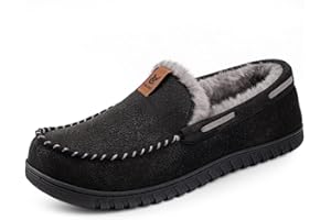 VeraCosy Men's Classic Moccasin Slippers Soft Faux Suede Memory Foam Closed-back Indoor House Shoes