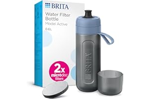BRITA Sports Water Filter Bottle Model Active Dark Blue (600ml) incl. 2x MicroDisc Filters- squeezable BPA-free on-the-go bottle, filters chlorine, organic impurities, hormones & pesticides