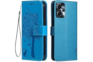 Topme Skórzane etui do Motorola Moto g13 / Moto g23 (6,5 cala), [etui na telefon w stylu kota i drzewa] - niebieskie