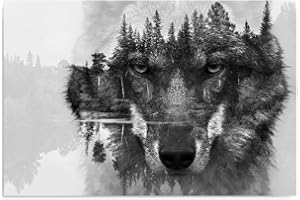 FEEBY FRAMES Feeby Impression Sur Toile Loup 100x70 cm Tableaux Tableau Mural Image Moderne Photo Décoration Murale Artistique Photographie Design Chambre Salon Cuisine Noir Et Blanc