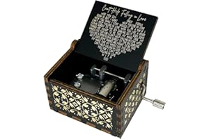 Youtang Wooden Music Box Antique Engraved Wooden Clock Movement Music Box Gifts for Lover Boyfriend Girlfriend Husband Wife (Can't Help Falling in Love -Hand Crank)