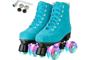 XUDREZ Women Roller Skates High Top Shoes Double Row Shiny Roller Derby Skates Four Wheel Unisex PU Classic Skates for Girl Beginner Indoor Outdoor