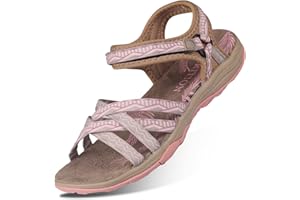 GRITION Frauen Wandernsandalen Sommer Damen Trekking Sport Wasser Schuhe Flach Cross-Tied Beach Peeptoe Verstellbare Klettverschluss Walking Schuhe MEHRWEG