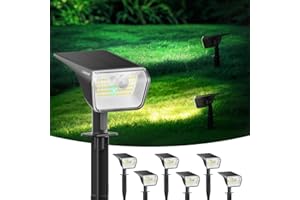 Linkind lampade solari 2 in 1 Luci Solari Esterno Giardino con Sensore di Movimento,3000K & 6500K, 60 LED faretti energia solare da esterni con indicatore di carica,impermeabili IP67,6 Pezzi