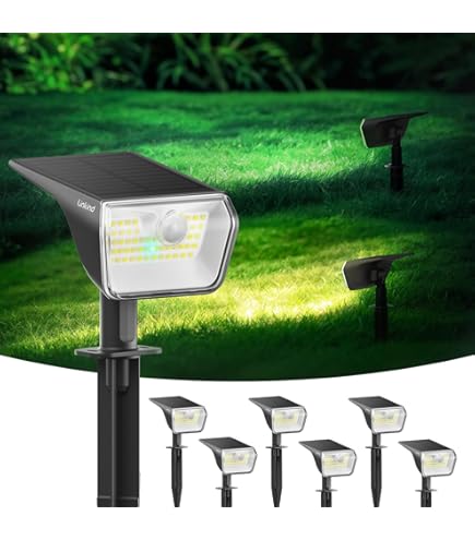 Linkind 60 LED Solar Spotlight voor buiten, warmwit, 800 lumen, extra lange lichtduur en intelligente ontlading, 3000 K zonne-tuinlamp met laadindicator, IP67 LED zonne-tuinschijnwerper