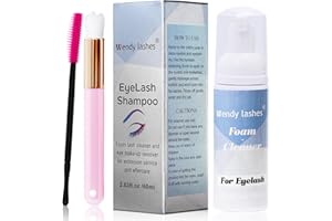 WENDY LASHES Szampon do przedłużania rzęs, 60 ml, szampon do rzęs, pianka do pielęgnacji rzęs, czyszczenie za pomocą 2 szczotek