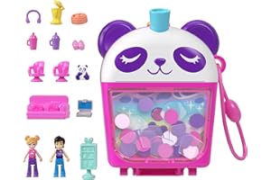 Polly Pocket Playset with 2 Micro Dolls & Food Accessories, Bubble Tea Panda Compact Animal Toy, HWN95
