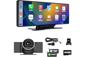 CRUISE ON. Pantalla táctil HD inalámbrico para Coche de 10,26 Pulgadas, iOS Carplay/Android Auto, Radio portátil para Coche, Transmisor FM, Conexión Automática, Audio Original para Coche, Bluetooth/AUX/TF/Siri