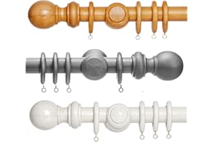 Hani Wooden Curtain Pole – 28mm Curtain Poles for Eyelet Curtains – Premium Quality Curtain Rail Set With Finials, Rings and Brackets for Windows Door (Beechwood, 150cm)
