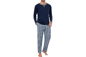 Litherday Pijama Hombre Invierno Algodón Conjunto Largo Otoño 2 Piezas con Bolsillos y Cordón Ropa de Dormir Hombre Tallas,S-XXL