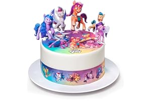 Kardasis Decoración de Pastel de My Little Pony | Papel comestible para decorar | Divertidas decoraciones para cumpleaños con temática de la My Little Pony | 20cm + 3 cintas 28x5cm + 4 figuras