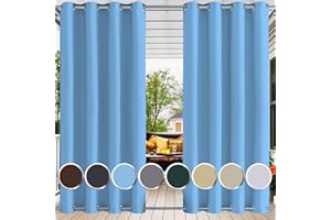 Ufamiluk Rideaux d'extérieur imperméable Opaque Anti UV isolants Thermiques Rideaux Thermiques isolants Anti Froid et Chaleur pour pergola Exterieur Patio terrasse Balcon Bleu 130x220cm (BxH 1 pièce)