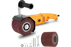 MXBAOHENG 2800W Elettrica Lucidatrice per Trafilatura 6 Velocità regolabile Spazzolatrice Legno Smerigliatrice a Rulli Elettrica Smerigliatrice per rasatura a con 2 ruote di lucidatura (giallo）