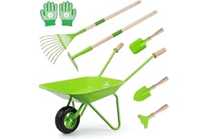 SainSmart Jr. Lot de 5 brouettes pour enfants - Construction en métal - Vélo et outils de maternelle - Gants de jardin pour enfants - Cadeaux pour enfants (vert)