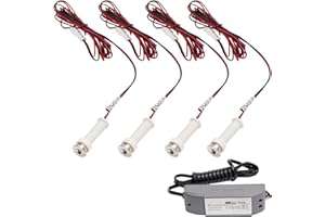 Loops 4X Round LED Mini Plinth Light Kit | Stainless Steel & Warm White | Bathroom & Kitchen Skirting Kickboard Spot Lights | Recessed/Flush Cabinet Counter Panel Lighting