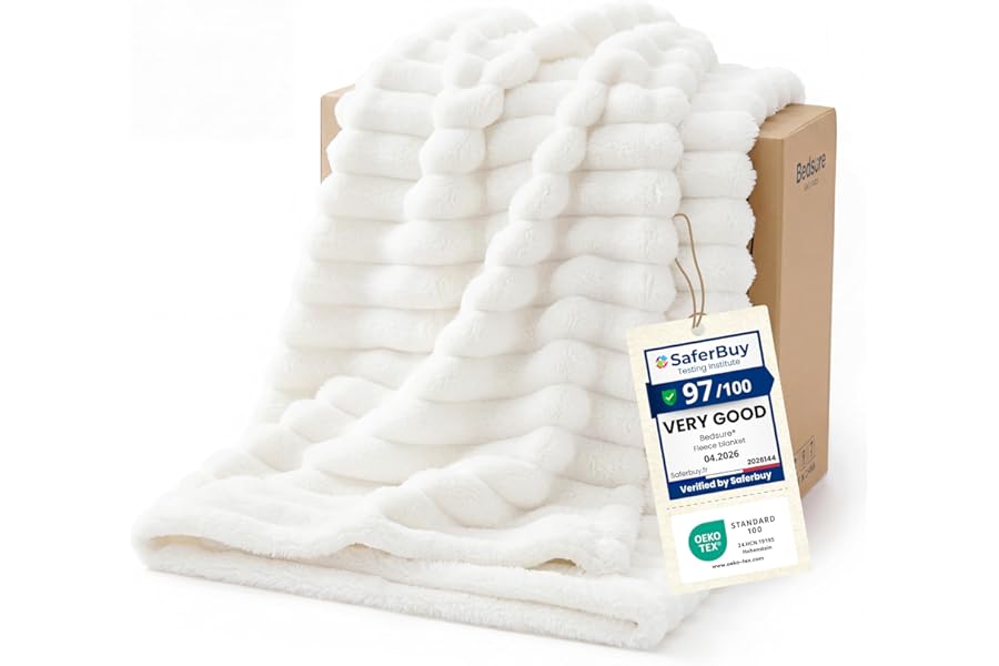 Bedsure Fleece Throw Blanket for Sofa - Fluffy Cosy Warm Blankets for Bed, Soft Cute Single Throw Gifts for Women and Girls, Off White, 130x170 cm