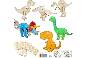Luckeey 22 Stück Dinosaurier Holz Bastelset, Dino Kindergeburtstag Basteln mit Bunte Marker und Dino Tattoo, 3D Holzmalerei Dinosaurier DIY, Dino Basteln Kindergeburtstag Mitgebsel für Jungen Mädchen