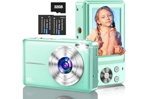 NSOELA Macchina Fotografica Digitale con Scheda da 32GB, 1080P Macchina Fotografica Compatta 44MP Fotocamera con Zoom Digitale 16X e 2 Batterie per adolescenti, principianti, ragazzi (Grün)