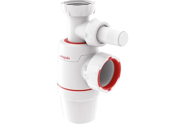 Wirquin 30723905 Siphon évier Néo blanc Ø40 avec prise machine à laver, réglable, compact, zéro fuite